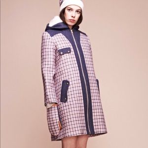 Lauren Moffatt red and blue checked coat.